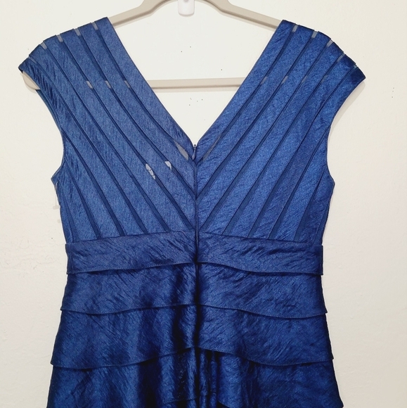 Adrianna Papell Tiered Ruffle Shutter Pleat Blue Cocktail Dress 4 - Picture 4 of 9